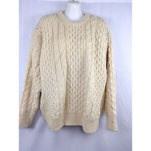 Vintage Gaeltarra Aran Wool Sweater – Cream Fisherman Knit (Made in Ireland, M)